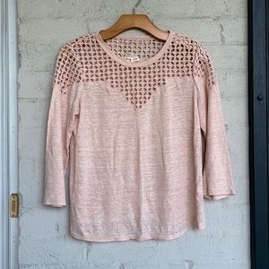 Rebecca Taylor blush pink linen shirt w crocheted yoke medium.